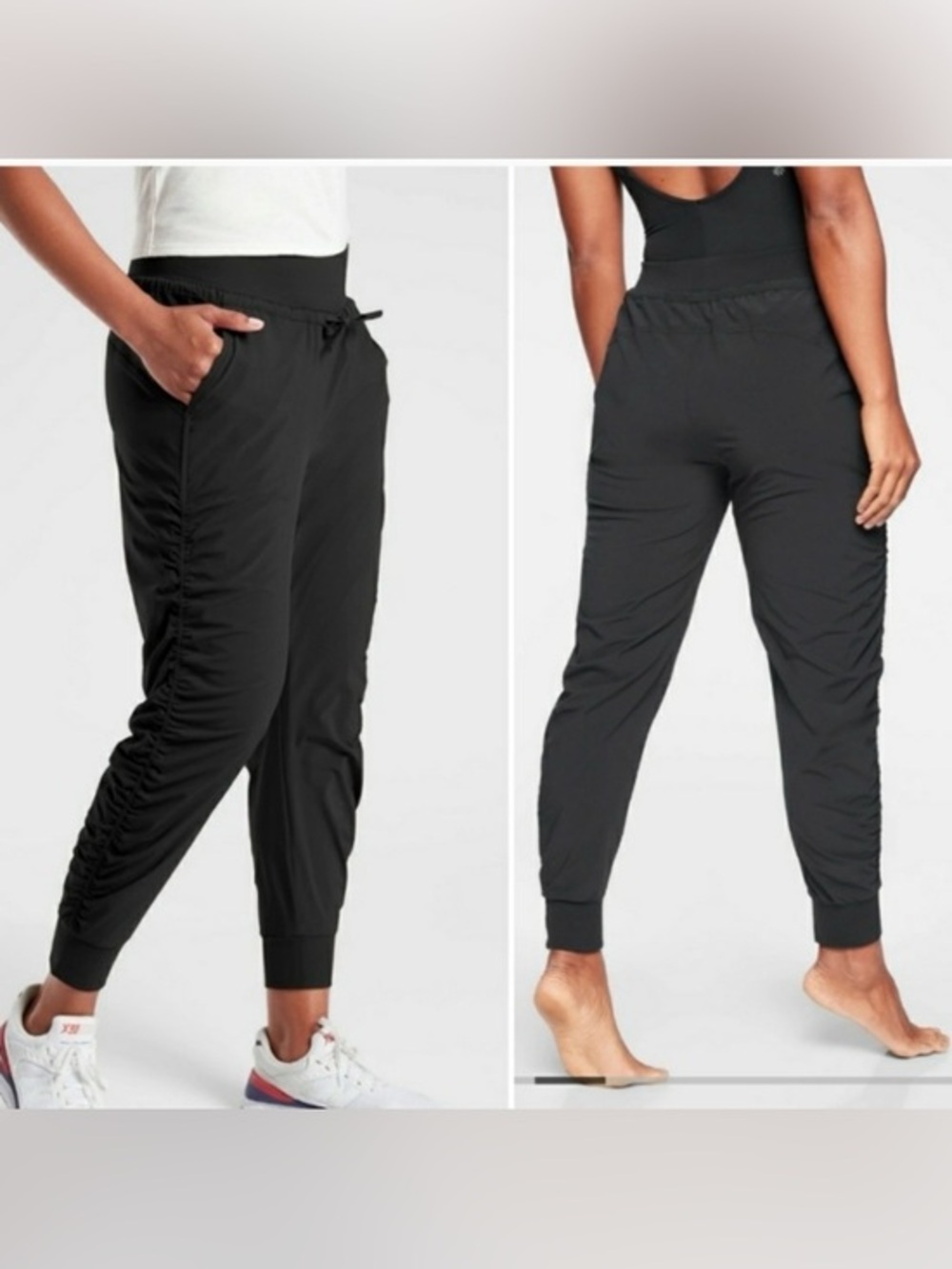ATHLETA Attitude Pants Black Pull On Ruched Sides Dance Athletic Workout Size 2